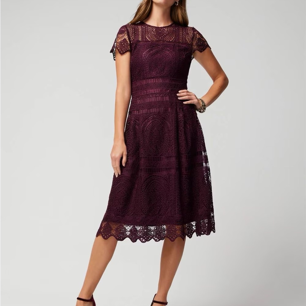 White House Black Market Red A-Line Midi Dress with Flutter Sleeves